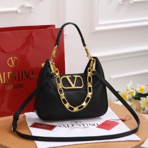 Valentino Nappa Leather Stud Sign Hobo Bag Black