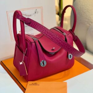 HERMES Lindy Touch Croco Combination Clemence Shw Spring Summer Fuchsia