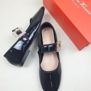 Roger Vivier YC-3589 Strass Buckle Babies Ballerinas Black