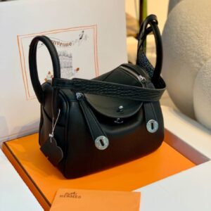 HERMES Lindy Touch Croco Combination Clemence Shw Spring Summer Black