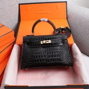 Hermes Kelly Croco Small PO Black