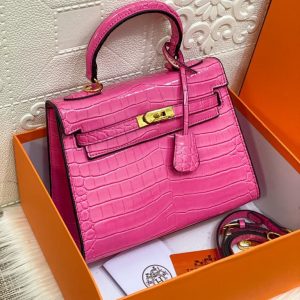 Hermes Kelly 25cm Croco Pink