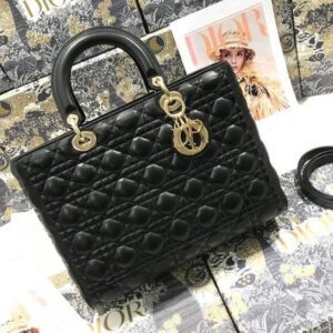 Large Lady Dior Bag Black Patent Cannage Calfskin PO
