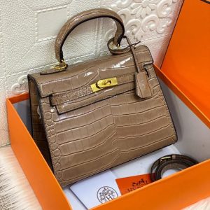 Hermes Kelly 25cm Croco Khaki