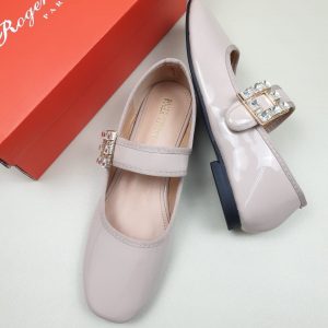 Roger Vivier YC-3589 Strass Buckle Babies Ballerinas White