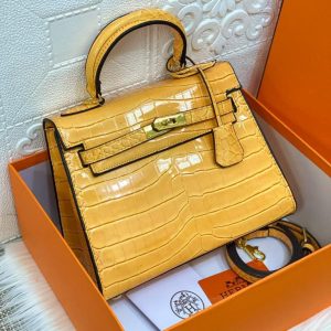 Hermes Kelly 25cm Croco Yellow