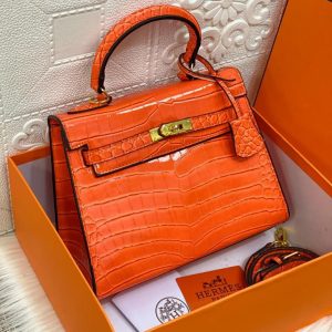 Hermes Kelly 25cm Croco Orange