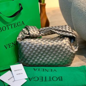 BOTTEGA VENETTA Jodie Mini Knotted Leather Bag Grey Metallic