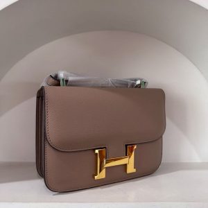 HERMES CONSTAN Epsom Leather GHW sz 22cm Elephant Grey