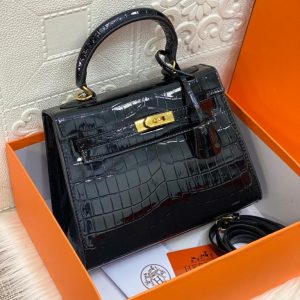 Hermes Kelly 25cm Croco Black