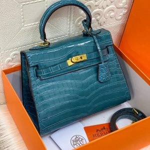 Hermes Kelly 25cm Croco Blue