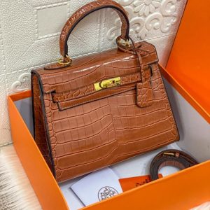 Hermes Kelly 25cm Croco Brown