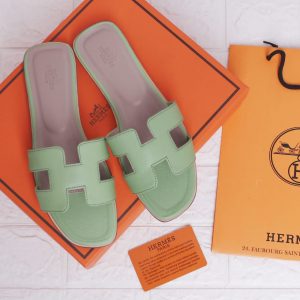 Hermes Oran Sandals Perforated Green