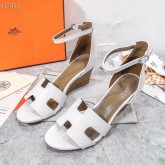 Hermes Oran Heel Shoes with Ankle Strap White