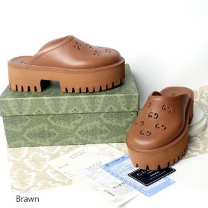 SANDAL SLOP GC GG RUBBER HIGH MULES Brown