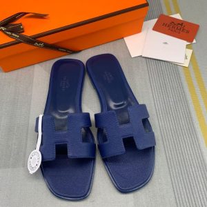 Sendal Hermes Oran Epsom Leather PO Navy