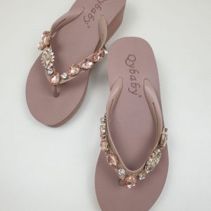 Crystal Sandal Wedge Beige