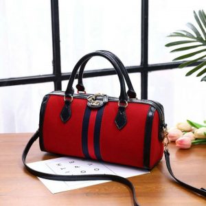 Gucci Ophidia GG Suede Medium Top Handle Bag Red
