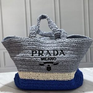 Prada Raffia Tote Blue