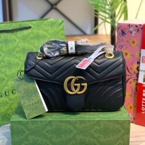 GUCCI GG Marmont Leather Bag BLACK