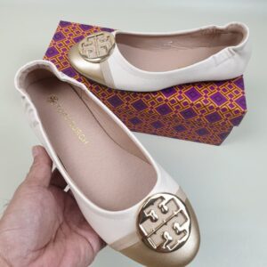 TORY BURCH Claire Cap-Toe Ballet Flat Gold/Beige