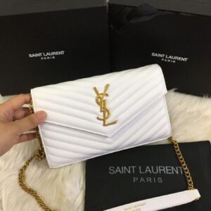 YSL Saint Laurent On Chain WOC Ghw White Bag with Magnet Box SPA Mirror AAA