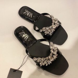 Sendal Zara Flat Black with Diamond Original Quality