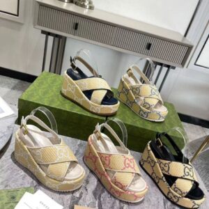 PO Gucci GG Raffia Effect Wedges
