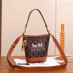Coach Dakota Bucket Bag 16 With Horse And Carriage Print Coffee/Brown