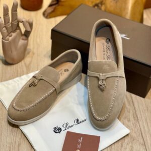 Loro Piana Summer Charm Walk Suede Loafers GHW Khaki