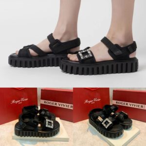 Roger Viver Viv’ Run Band Buckle Wedges Sandals Heels 4,5cm