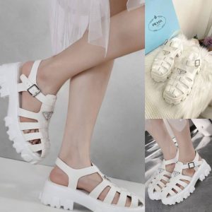 Prada Platform Wedges White