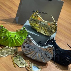 BALENCIAGA Le Cagole Studded Crinkled Leather Bag