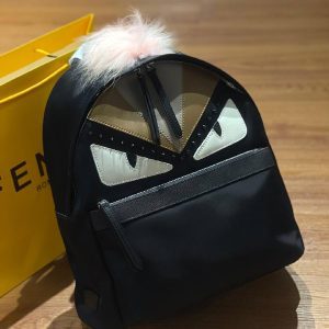 FENDI Nylon Vitello Elite Fox Goat Monster Eyes Studded Backpack
