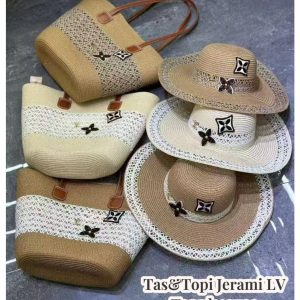 Topi Tas Pantai LV Raffia 🤎