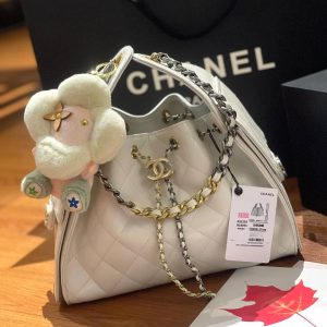 CHANEL C25 Crumpled Calfskin Leather In Gold Tone & Ruthenium Finish