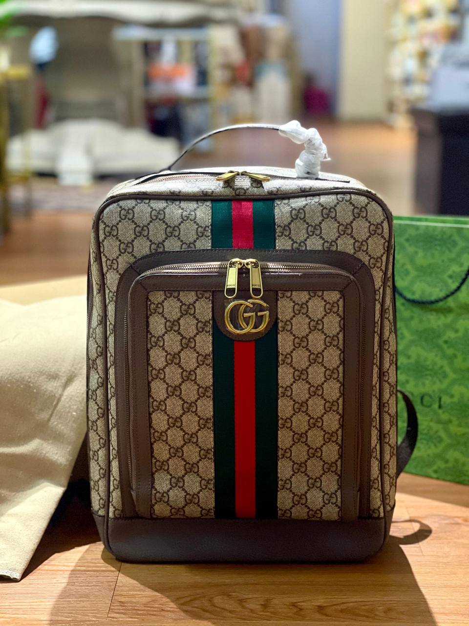 GUCCI Ophidia GG Backpack in Brown Genuine Leather