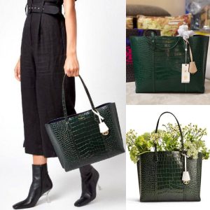 TORY BURCH Perry Tote Croco Embossed Leather Bag Original Authentic FO