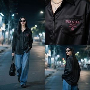 Kemeja Prada Satin Swarosky 🩷