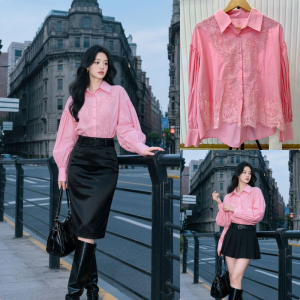 Kemeja Cantik Pink Renda Import High Quality 💕