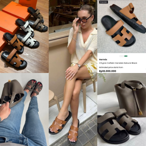HERMES Chypre Epsom Leather Sandals Genuine Leather