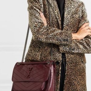 YSL NIKI 27 Burgundy Crinkled Vintage Leather Shoulder Bag