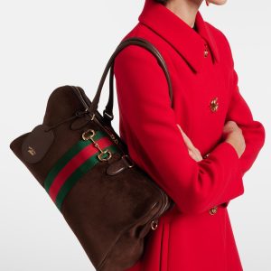 GUCCI BORSETTO Medium Boston in Dark Brown Suede