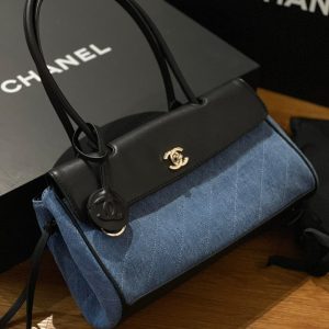 CHANEL Urban Essentials East West Shopping Tote Calfskin & Blue Denim Gold Hardware