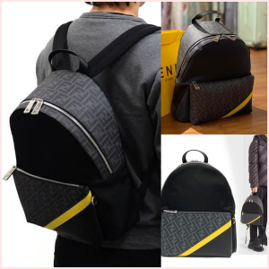 FENDI Large Nylon Backpack with Front Pocket in Black Yellow 🤎✨